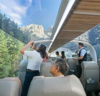 Guests looking through glass-dome.