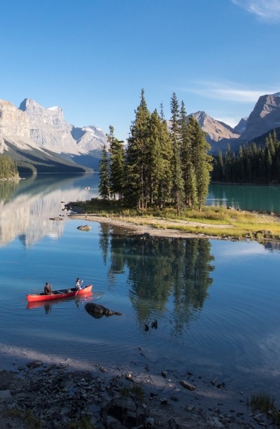 Scenic view of Maligne Lake.