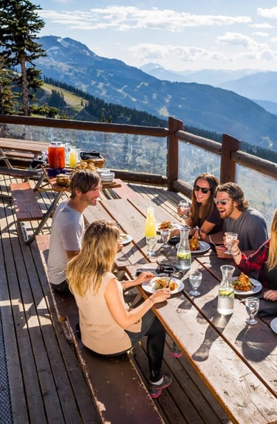 Group eating outside on Whistler mountain