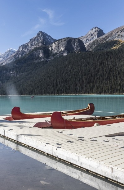 Red canoes at Lake Louise